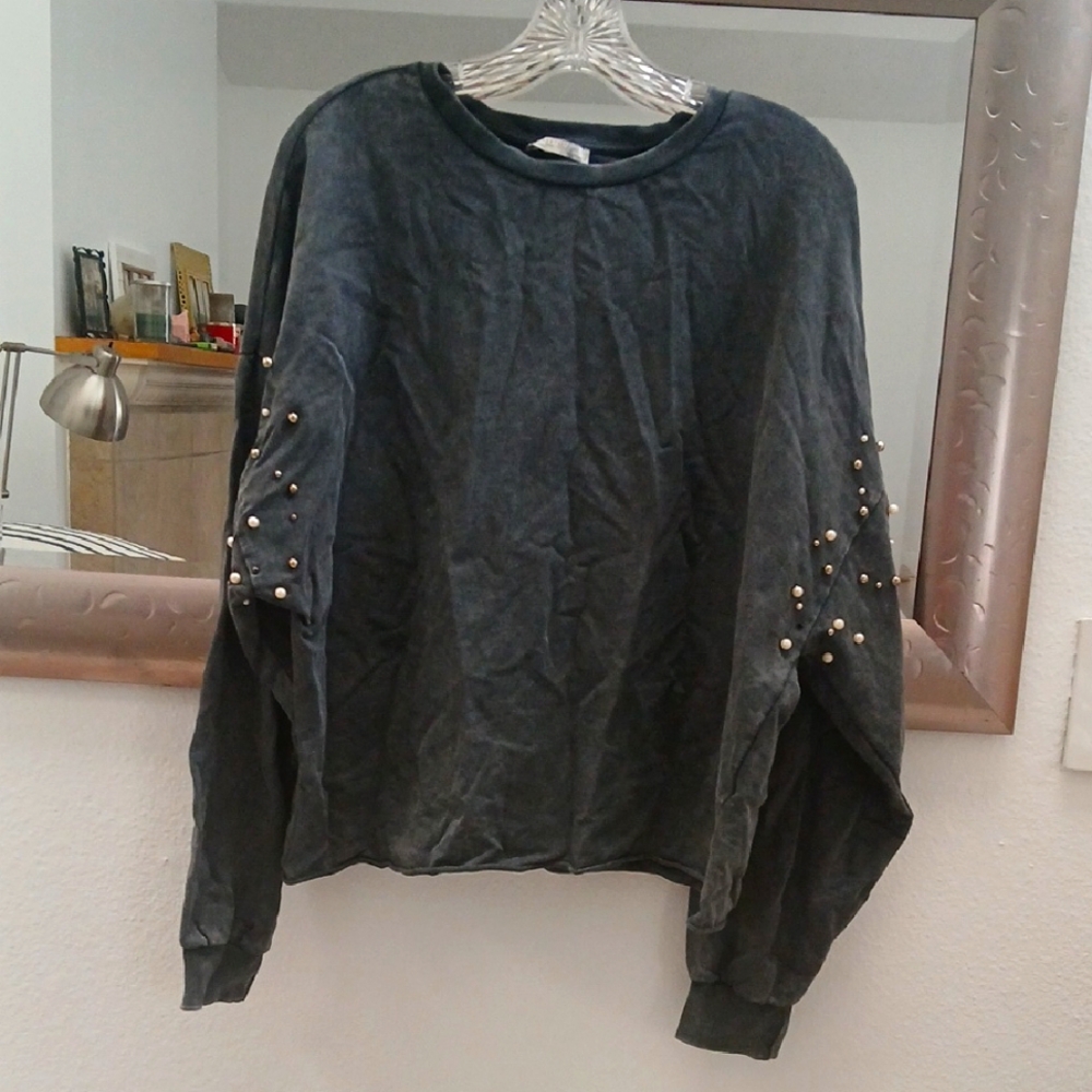 Zara Trafaluc Dark Gray Studded Top